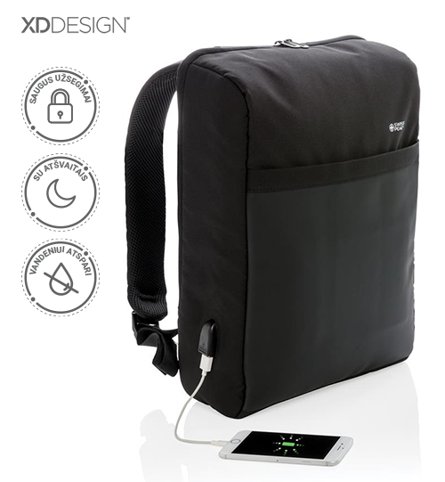 XD DESIGN® Swiss Peak 15″ anti-theft RFID & USB backpack PVC free kuprinė