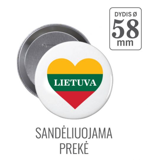 Apvalus ženkliukas Lietuva Širdelė (Myliu Lietuvą) 58 mm