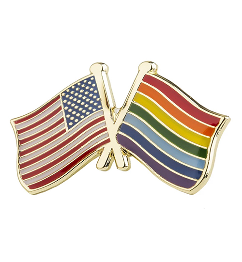 Metalinių ženklių gamyba Amerikos ir Vaivorykštės (LGBT) vėliavos